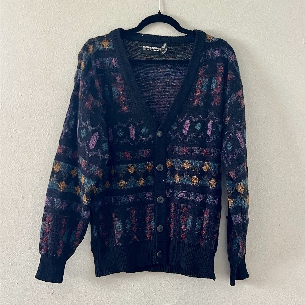Vintage 90s Grandpa Cardigan Expressions International Sweater Large Kurt Cobain
